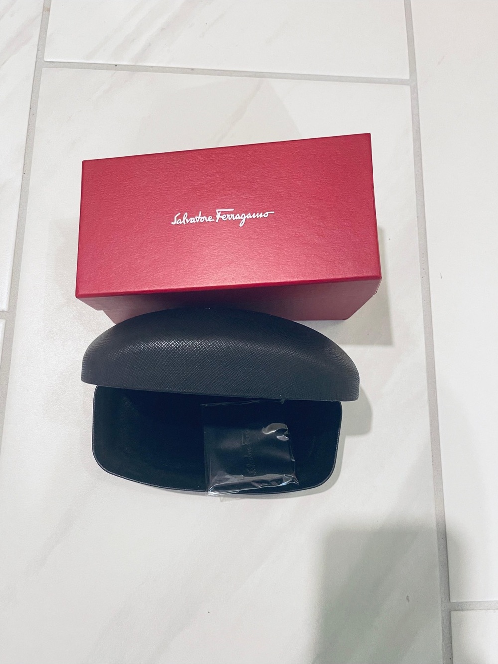 Salvatore Ferragamo Black Sunglasses Case with Red Box